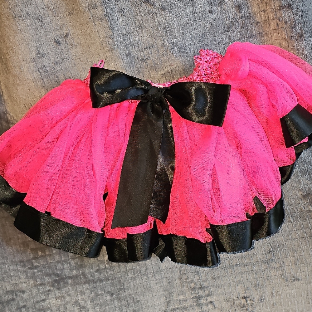 Pink Tulle Skirt with Black Bow